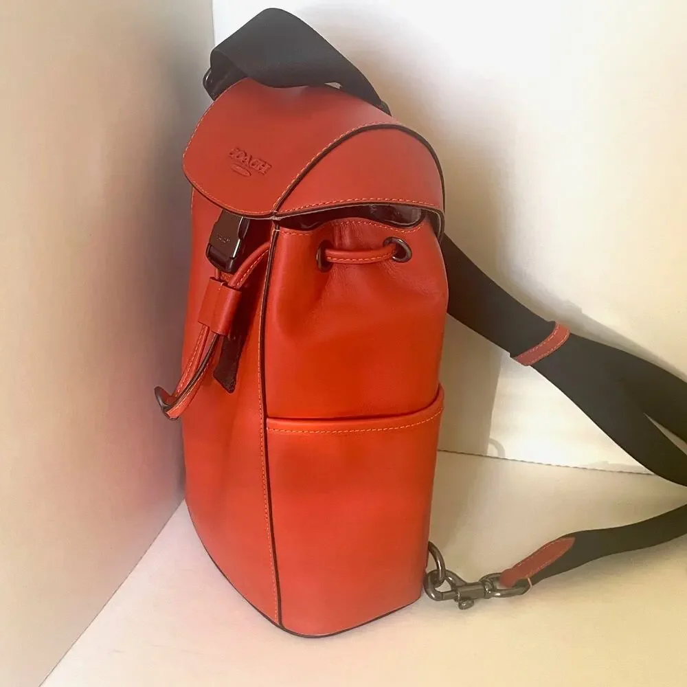 Coach Racer Pack Leather Sling Bag Deep Orange Gunmetal Mens CU111 NWOT